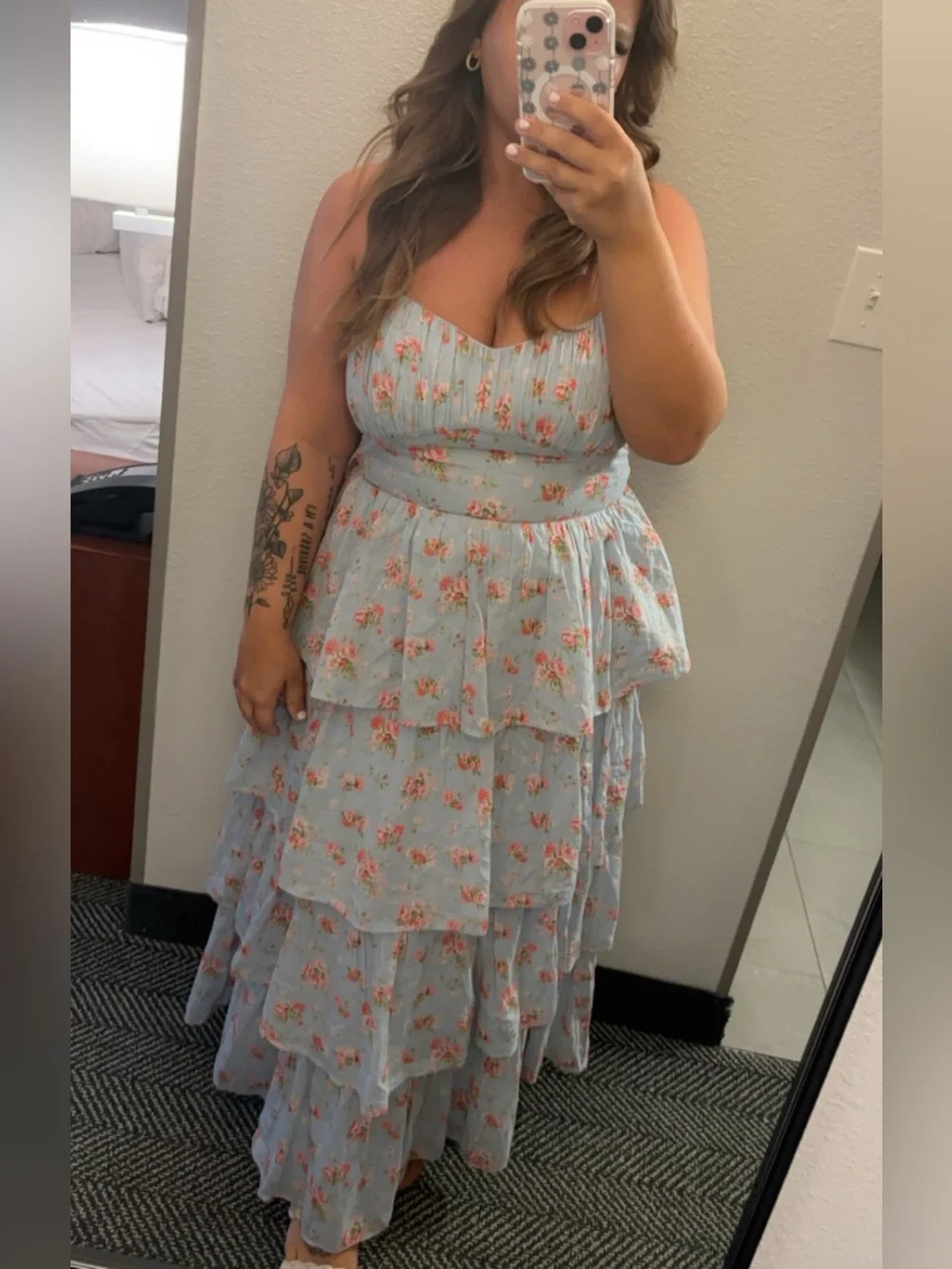 Abercrombie & Fitch Powder Blue Floral Tiered Maxi Dress